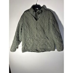 Eddie Bauer Women's XXL Quilted Jacket Olive Green Diamond Stitch Zip Coat